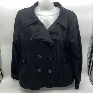 YMI Women's Vic ntage-Y2K Double-Breasted Black Jersey Knit Jacket-Size L